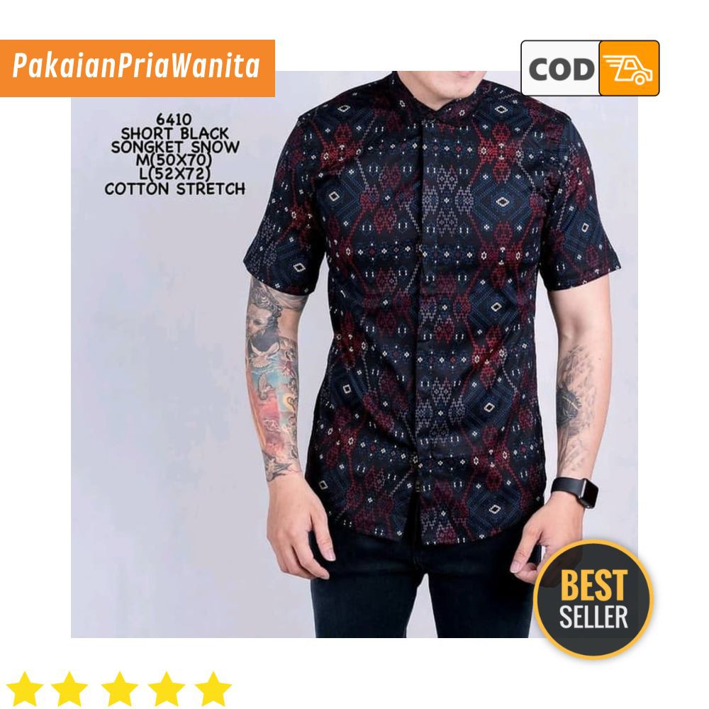 Men's Shirt Batik Shirt Male Motif Short Sleeve Casual Formal Songket