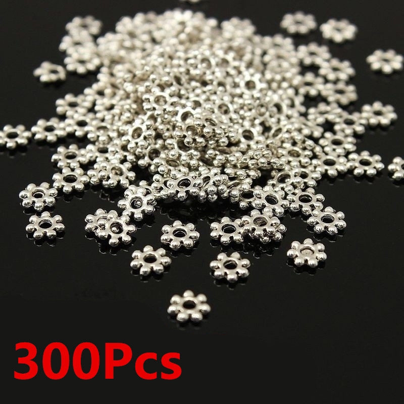 PH PandaHall 300pcs Daisy Spacer Beads - 6mm X 2mm Tibetan Style Alloy Beads, Red Copper, For Jewelry Making
