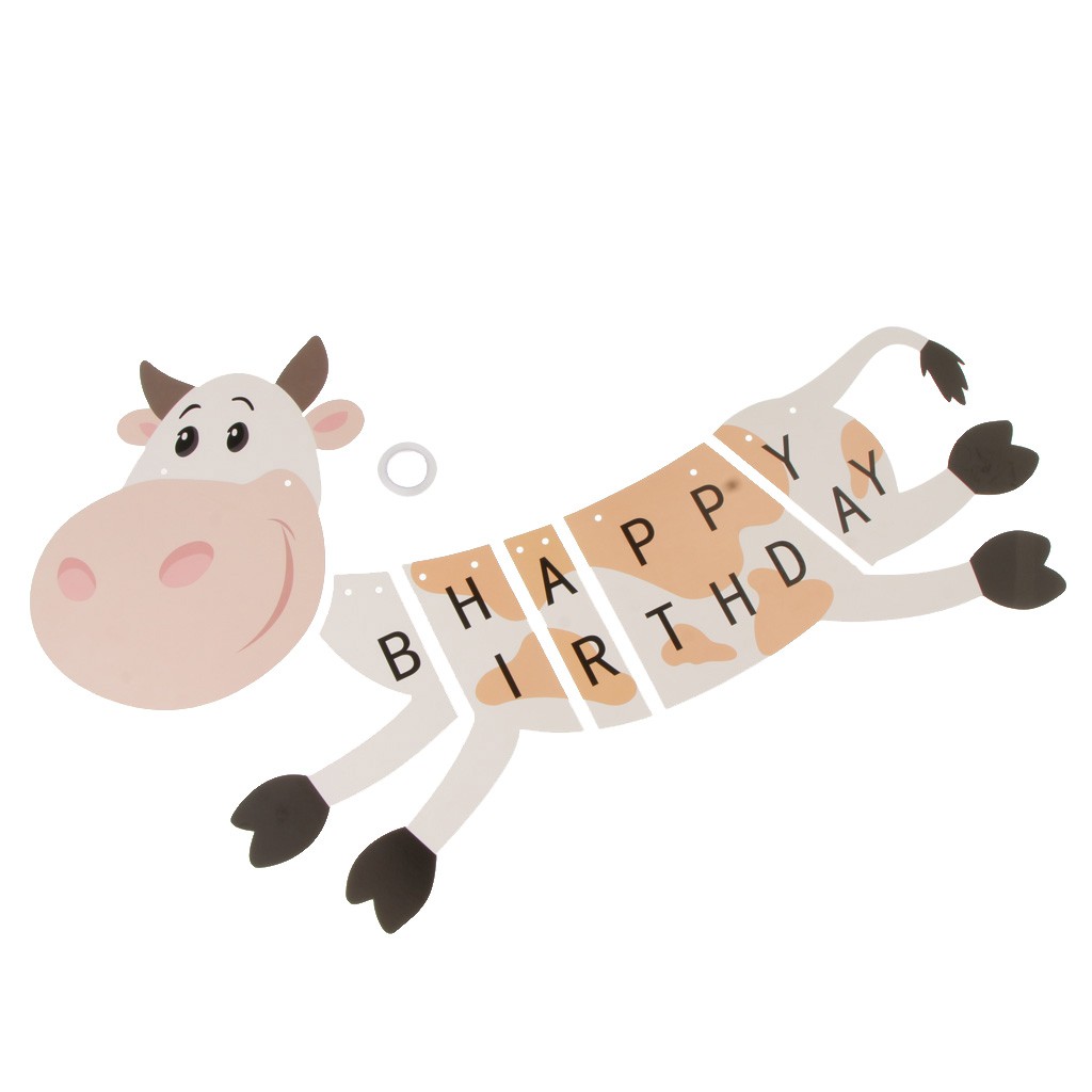 Lovely Cartoon Cow Happy Birthday Paper Bunting Banner Kids