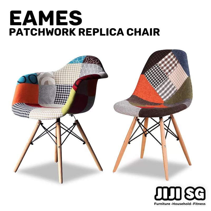 (JIJI SG) Designer Eames Patchwork Replica Chair Wooden Leg - Designer