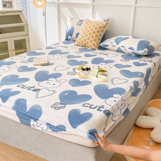 SunnySunny New Fitted Bedsheet With Rubber Premium Soft Skin-friendly Cotton Mattress Cover Fit 12inch Deep Pocket Single/Super Single/Queen/King 4 Size