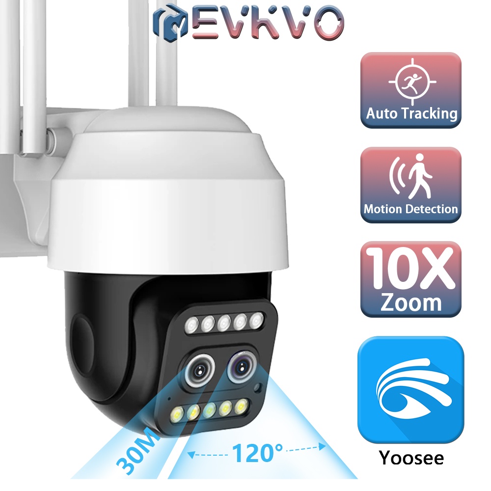 EVKVO 5MP Dual Lens CCTV Wireless Yoosee Outdoor Waterproof 360 WIFI PTZ IP Camera Color Night