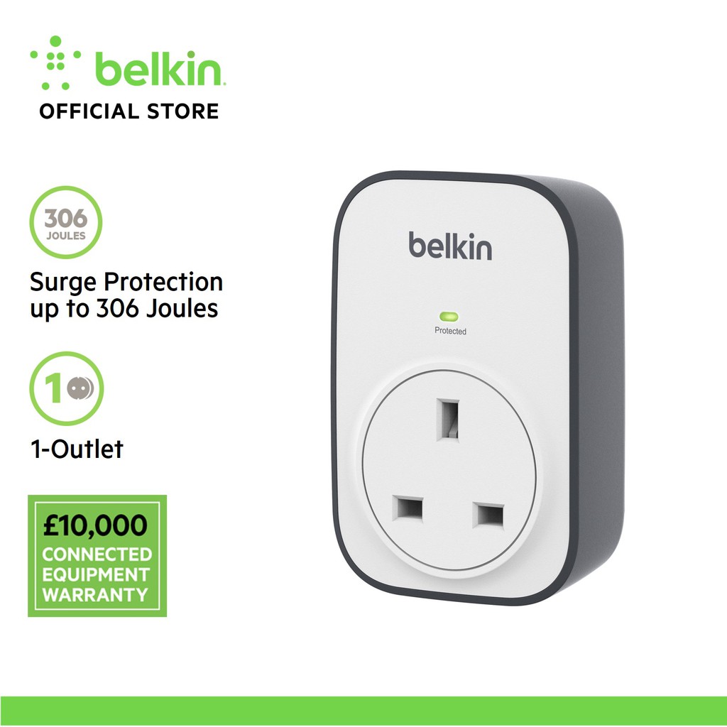 Belkin BELKIN 1 OUTLET SURGE PROTECTOR SURGECUBE WITH INDICATOR $15000 CEW WHT BSV102AU 