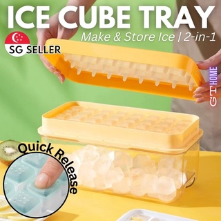 Stackable Ice Cube Maker Tray (36 cubes) with Quick Release design and Ice Storage Box with Lid | Ice Storage Box