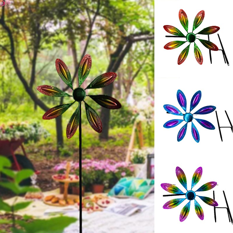 Lawn Pinwheels Flower Shaped Garden, Metal Garden Spinners