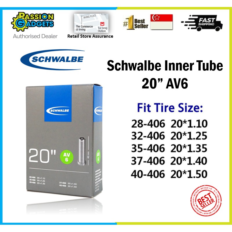Schwalbe Av6 Inner Tube For 20inch 406 Tire 28 32 35 37 40 Shopee Singapore