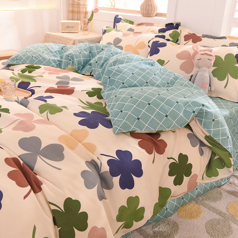 2021 New Bedding Set Plant Printed Bed Linen Sheet Plaid Duvet Cover Single  Double Queen King Quilt Covers Sets Bedcloth | Shopee Singapore