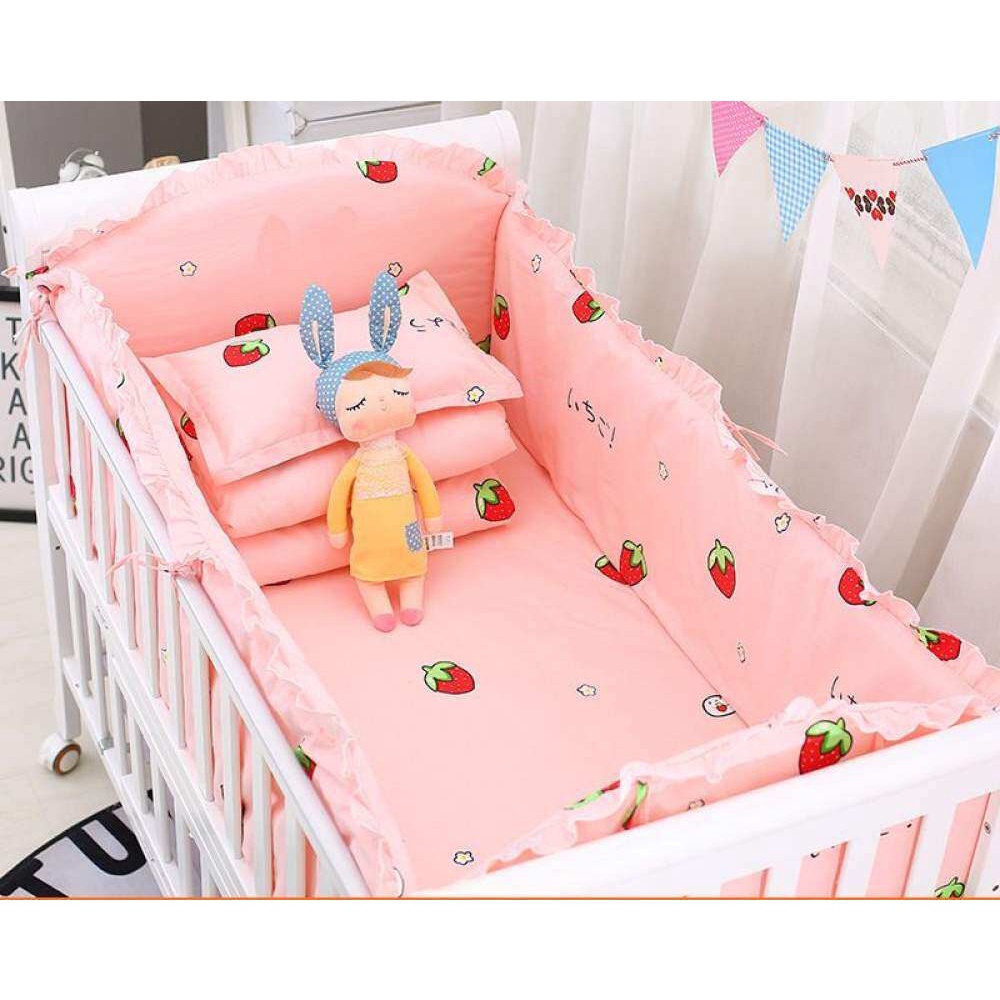 Baby Bed Bumper Wrap Around 100% Cotton Nursery Bedding Cirb Around Pad Bed Protection 4 Piece Set 