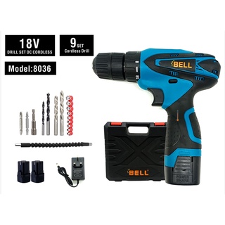 {Free Bits} Bell 18V Cordless Electric Drill With 2 Battery +1 Charger Lithium Cordless Drill Cordless Power Tools-SG