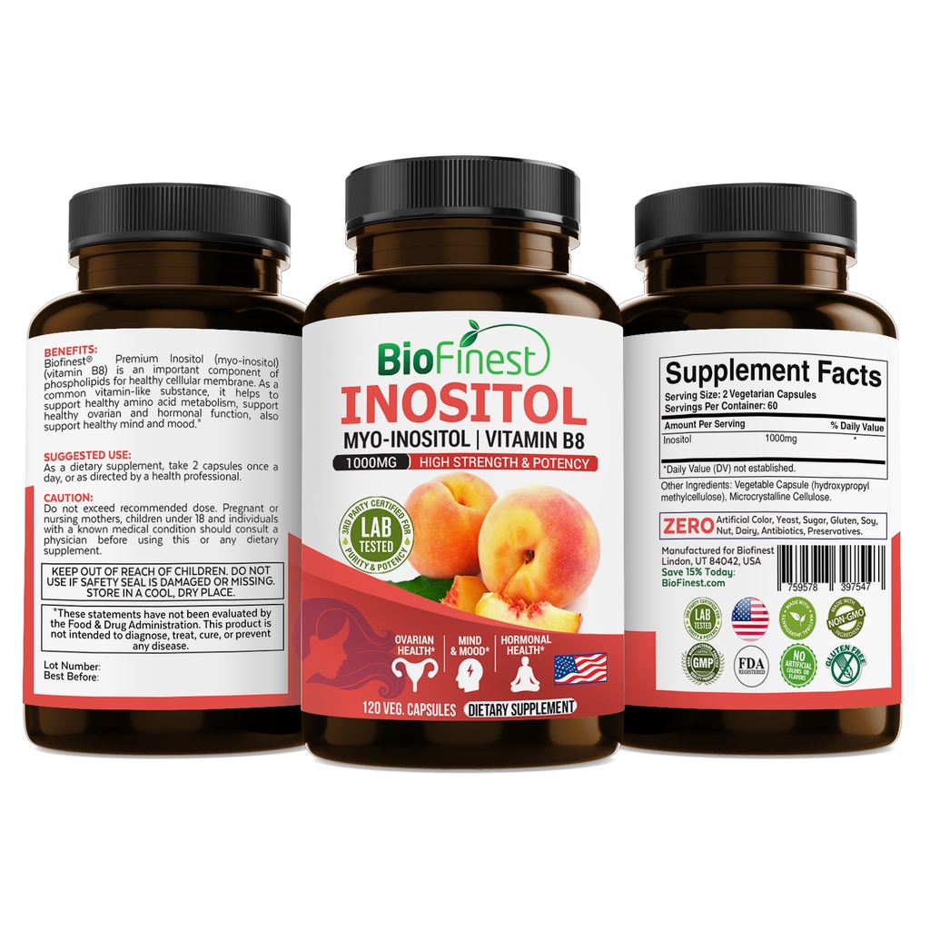 Biofinest Inositol 1000mg - Vitamin B8 Myo-Inositol D-Chiro Inositol ...