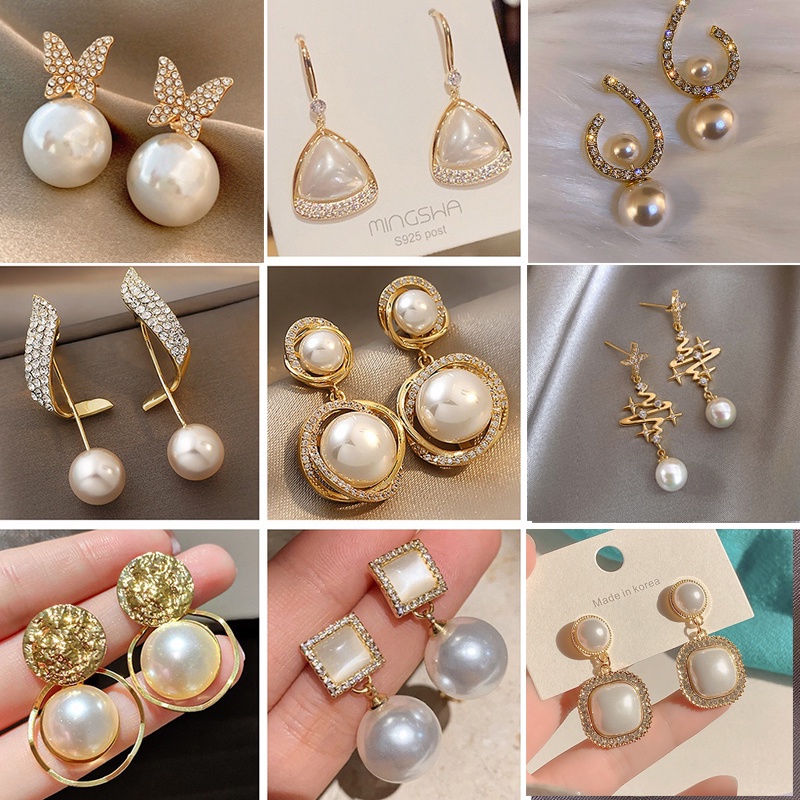 50 Styles Ear Stud Korean Girl Pearl Earrings Stud Geometric Irregular Loop Teardrop Pearl Earrings