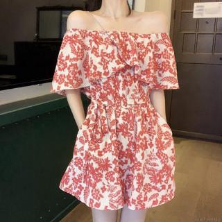 Women Off-Shoulder Fashion Floral Printed Jumpsuits Casual Romper