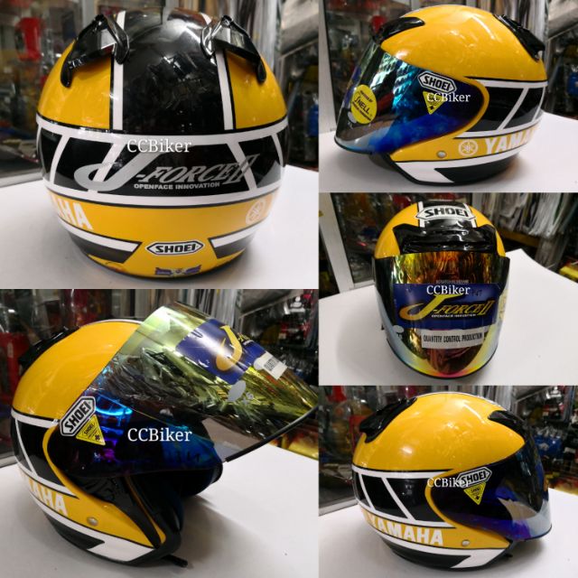 Shoei J Force 2 Jf2 Yamaha Helmet Yellow Black Rainbow Visor Shopee Singapore