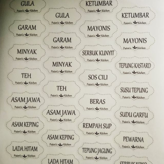 Shop Malaysia Pre Order Customize Sticker Label Dapur Beserta Nama Transparent Shopee Singapore