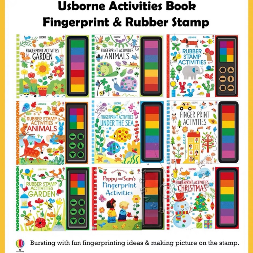 Usborne fingerprint activities, rubber stamp activities, sticker activities book Shopee Singapore