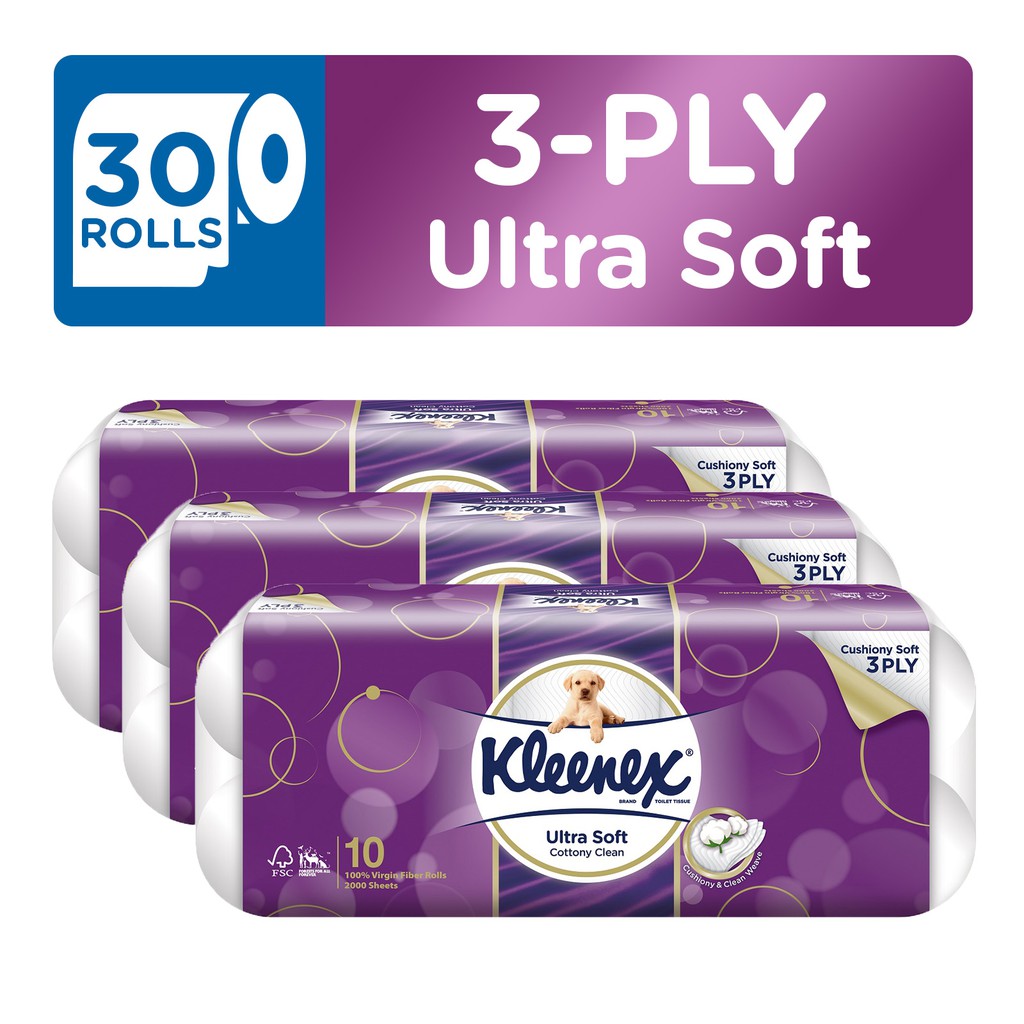 [Bundle of 3] Kleenex Ultra Soft Cottony Clean Toilet Paper / Tissue