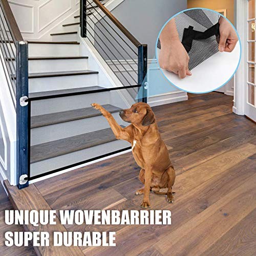 Pet Safety Gate Pet Enclosure Portable Mesh Folding Safety Fence Easy Install Anywhere Magic Gate for Dogs Pet Isolation Net Dog Gate for Indoor Hall Doorway Wide Tall 