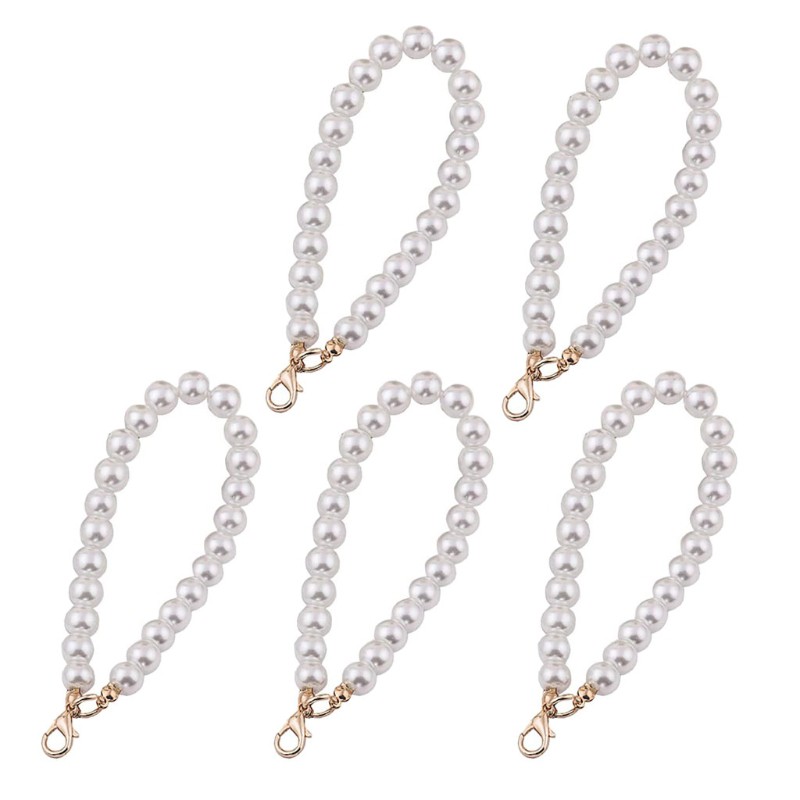 Image of KING 5Pcs Faux Pearl Wristlet Chain Strap for Wallet White Pearls Wristlet Lanyard Keychain Hand Straps Kit For Purse Keys #7