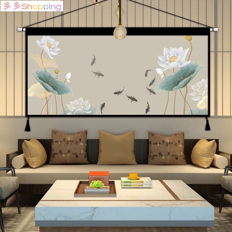 Chinese Style Tapestry Nine Fish Lotus Feng Shui Painting Living