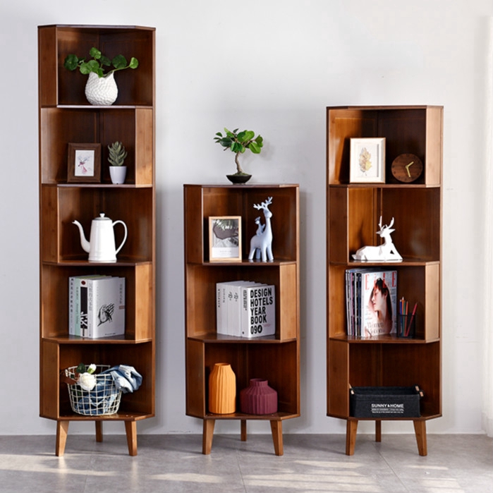 Bamboo Solid Wood Corner Shelf Living, Triangular Corner Bookcase
