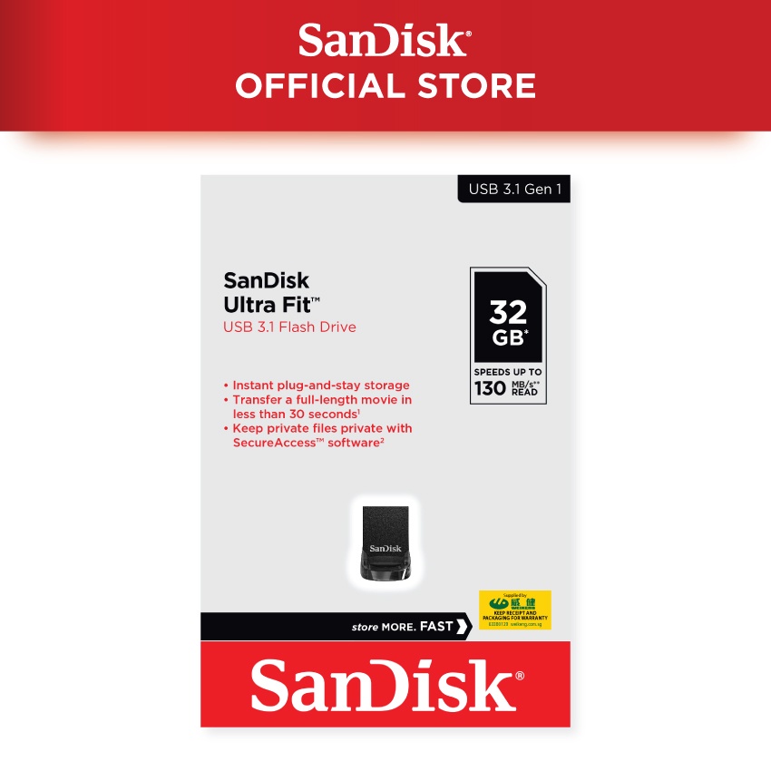 SanDisk Ultra Fit USB 3.1 Flash Drive 130MB/s SDCZ430 5 Years Limited Warranty