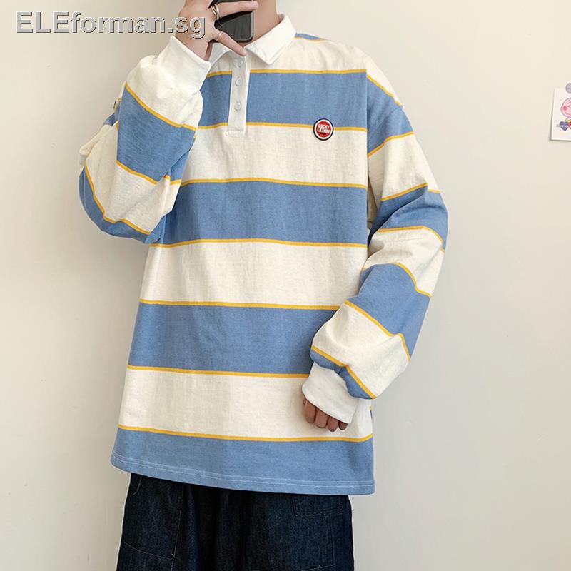 【Large size】∏ Color wide striped Japanese POLO shirt men add fat plus ...