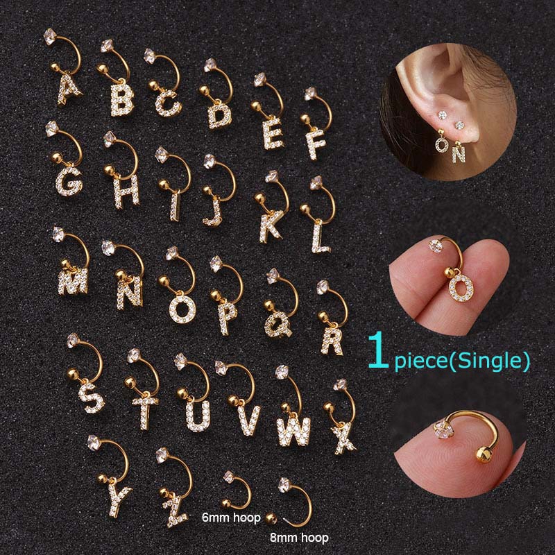 1piece Gold Letter A T Dangle C Shape Steel Barbell Ear Tragus Cartilage Rook Helix Piercing g Shopee Singapore