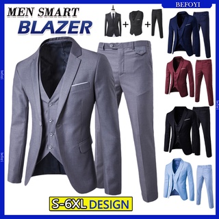 3-Piece Set Men Blazer Set Suit Formal Business Wedding Korean Office Outerwear Slack Pants Jacket Tuxedo XH702