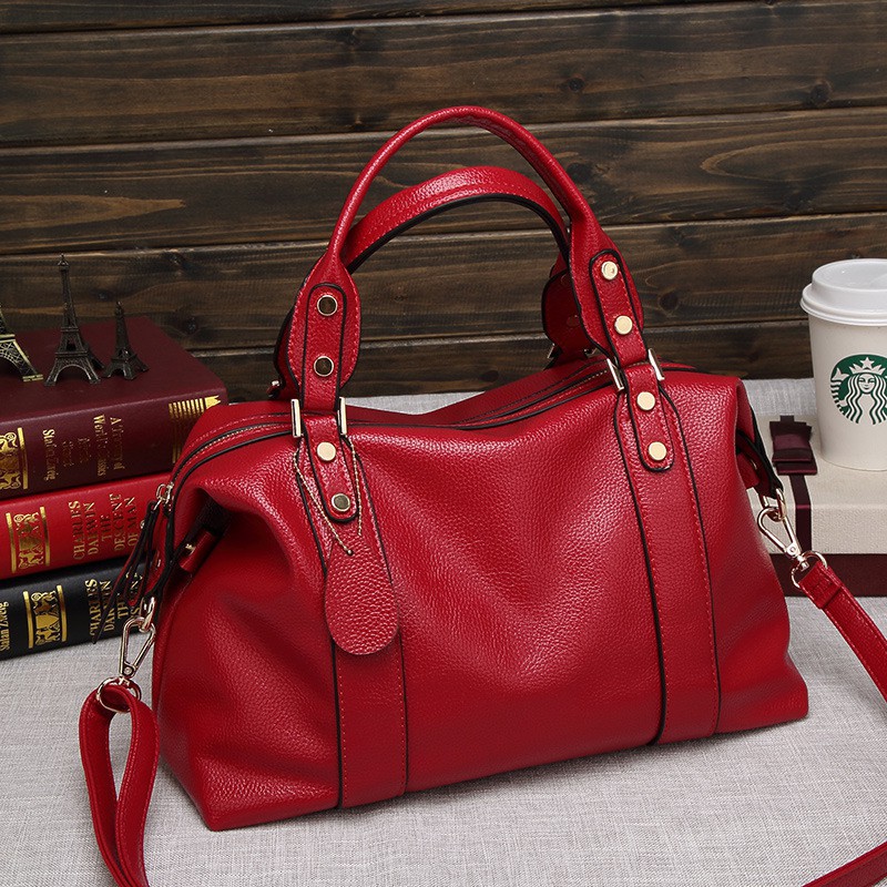 Retro Cowhide Leather Ladies Boston Beg Bags Handbag Women Beg Shoulder ...