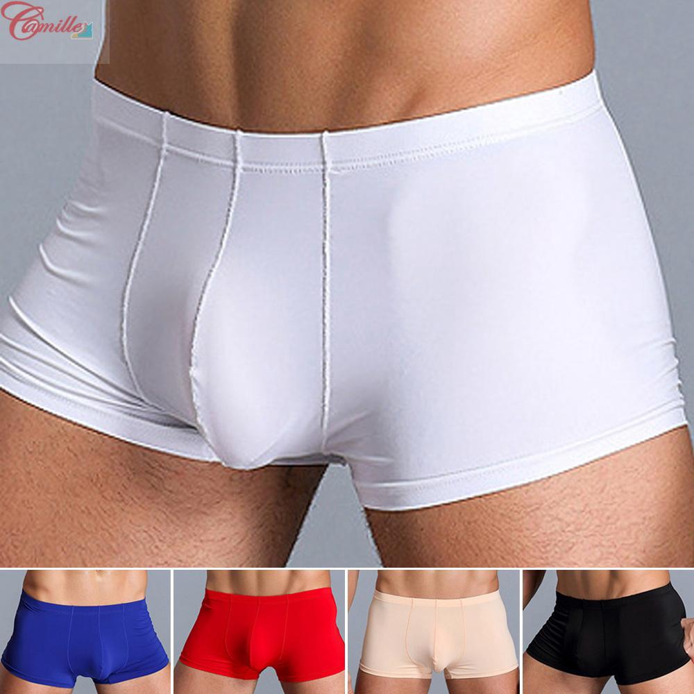 Mens Underpants Ice Silk Seamless Boxer Briefs Underwear Breathable Bulge Panty