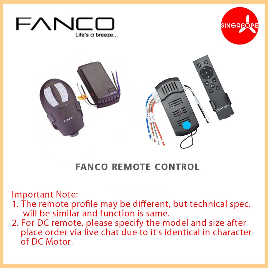 Fanco Accessories Fan AC/DC Remote Control Shopee Singapore