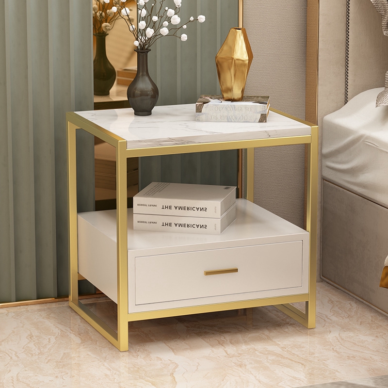 Nordic Household Marble Nightstand Small Family Bedroom Bedside Storage Cabinet Gold Iron Cabinet With Drawer Shopee Singapore