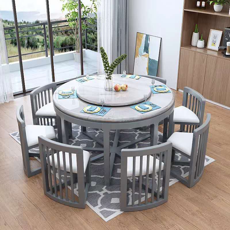 Large 8 Seater Marble Solid Wood Round, 8 Seater Circular Dining Table And Chairs