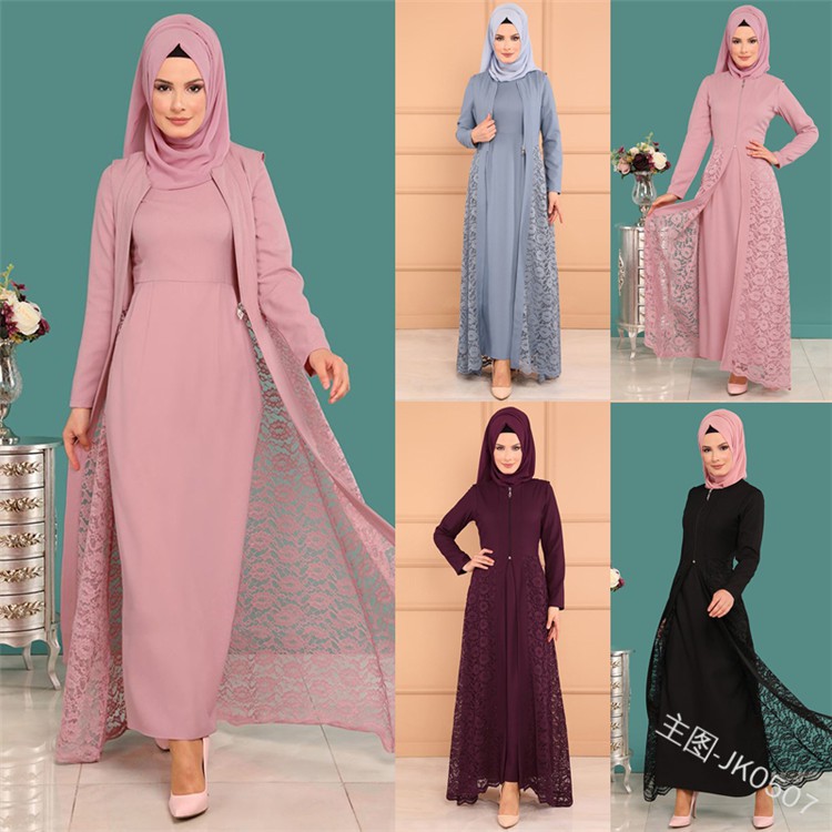 2 Pcs Women Muslimah  Lace Jubah Abaya Long Dress  Muslim 