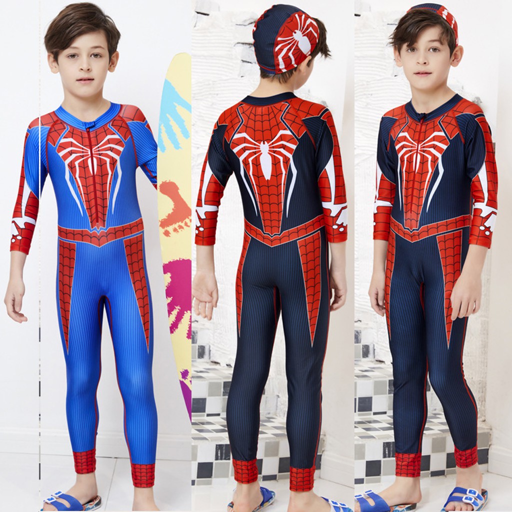 Spiderman Kids Boys Long Sleeve Swimming Suit Muslimah Swimwear+Cap 2Pcs  Set | Shopee Singapore