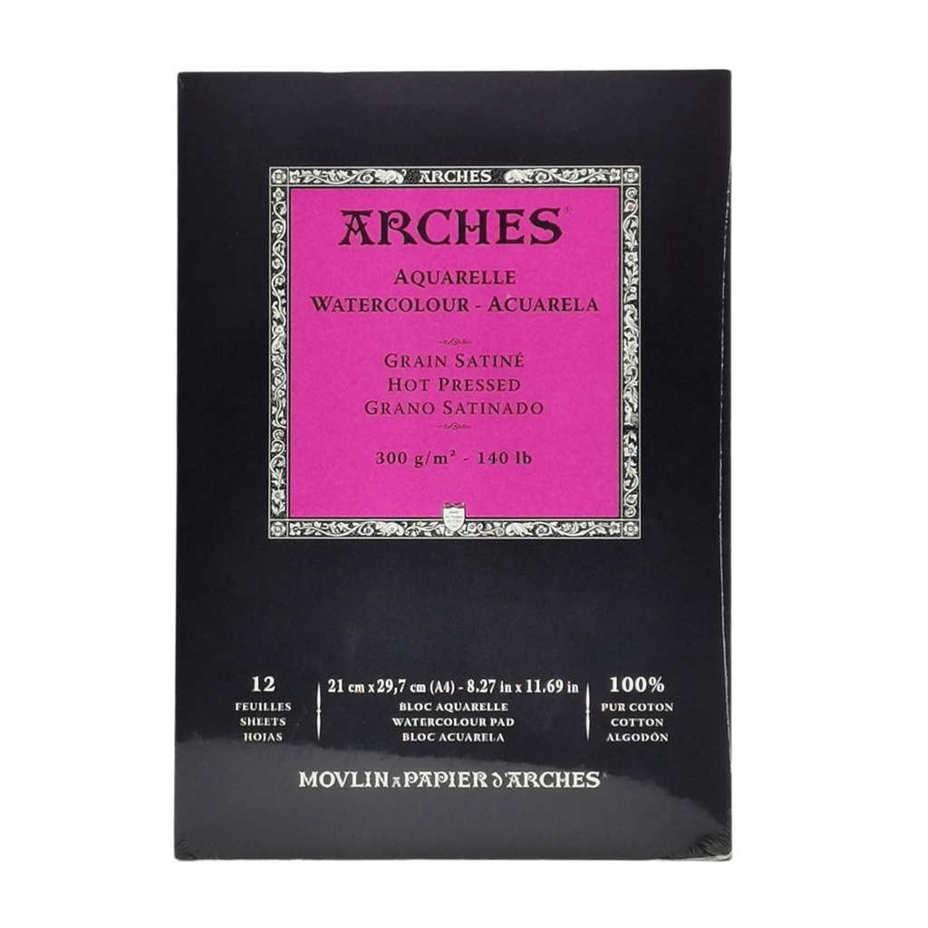 Arches A4 Aquarelle Watercolour Pad Hot Pressed 300gsm 140lb 12sht A1795096 3700417134844 1548