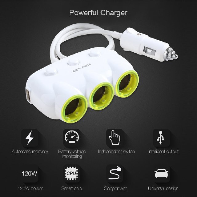 3 socket car charger