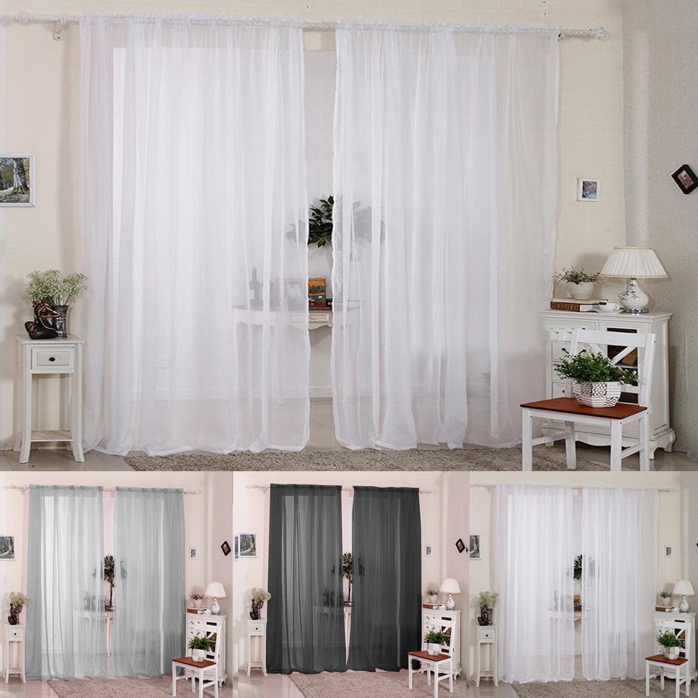 Patterned slot top voile curtains rods