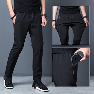 【Ready Stock】sports pants men's slim ice  Korean Trend straight zipper versatile men's casual pants slim fit quick drying pants men Plus Size M-5XL