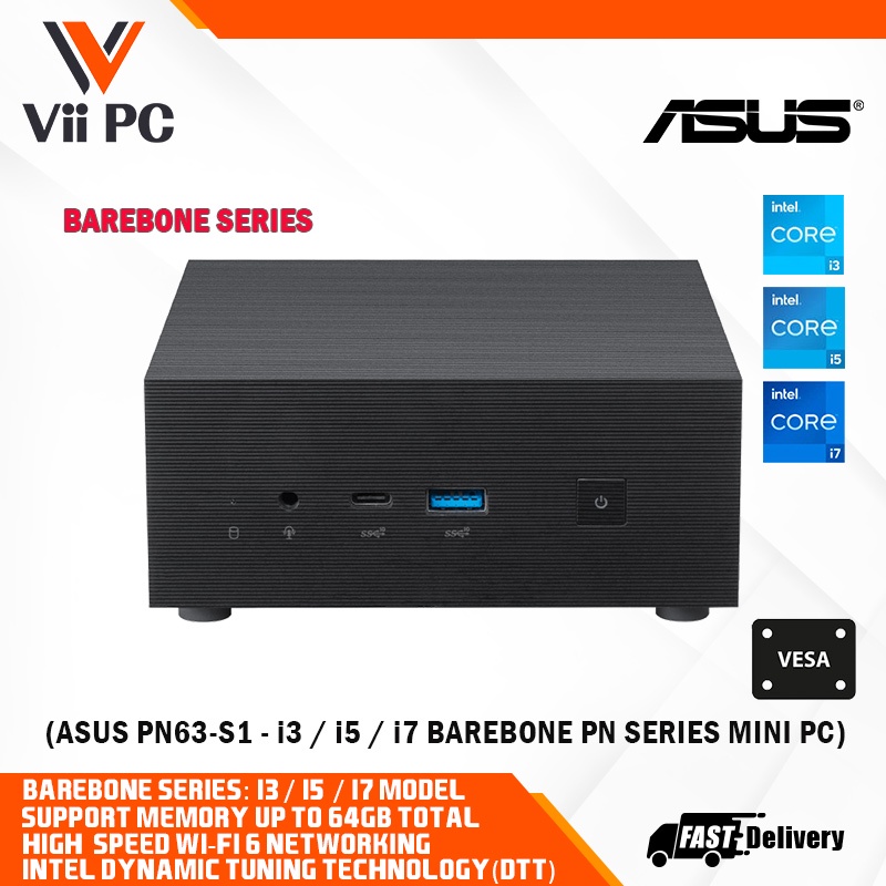 ASUS PN63S1, i3 / i5 / i7 Mini PC Barebone, up to 64GB DDR4 RAM
