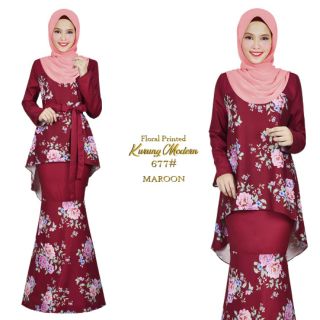 677 floral printed kurung  modern Baju  kurung  peplum  