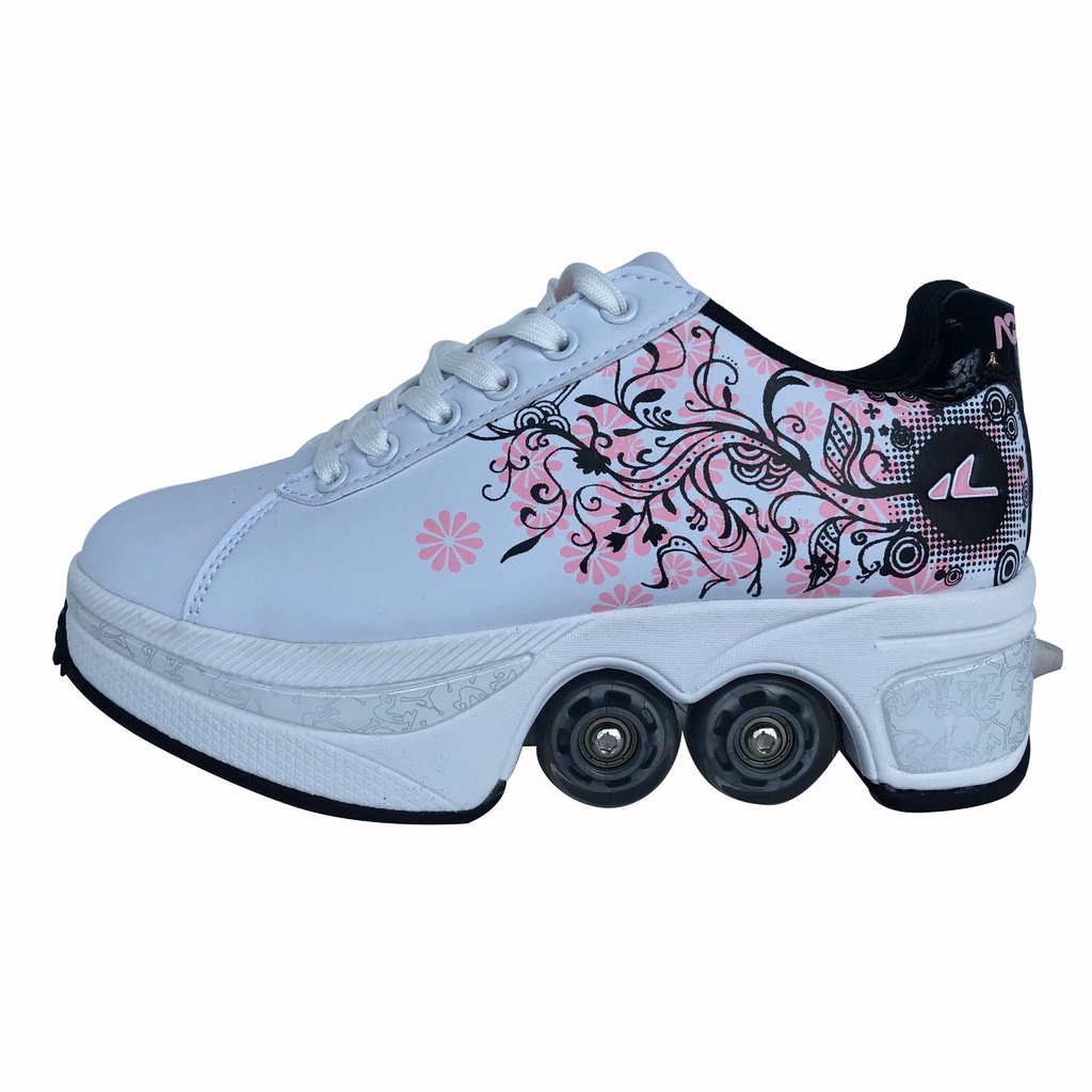 Pinkskattings@ Automatic Walking Shoes Invisible Multifunctional Deformation Roller Shoes Double-Row Deform Wheel Pulley Shoes Skates Quad Skating Outdoor Sports for Adults Child 