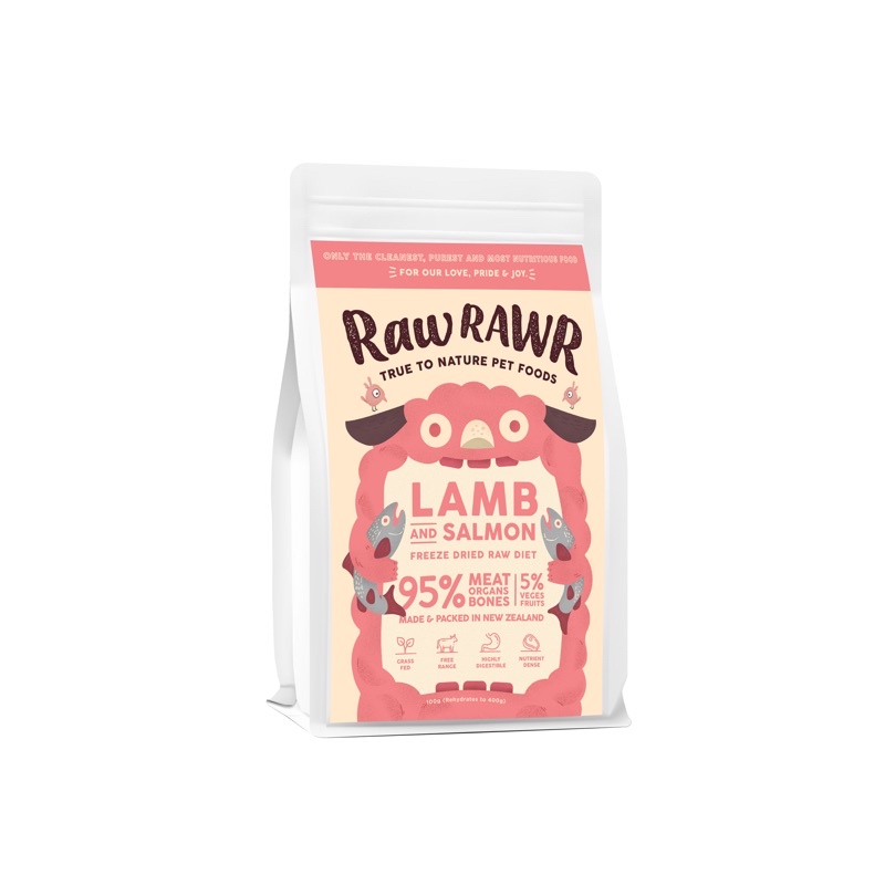 Raw Rawr FreezeDried Salmon & Lamb Balanced Raw Diet for Dogs (100g