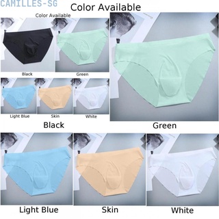 Men Ice Silk Sexy Underwear Briefs Seamless Mid Waist Semi-Transparent Lingerie Bugle Pouch Panties