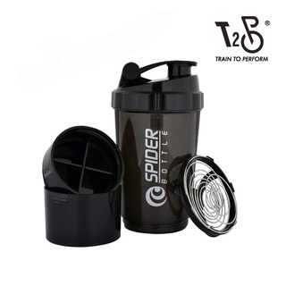 T2P Spider Protein Shaker Water Bottle 600ML Gym Compartment for Powder Shaker for Body Builders Runners Gym Accessories