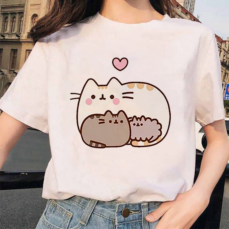 Kawaii Pusheen Cat Harajuku Funny Cartoon Tshirt Women S Short Sleeves