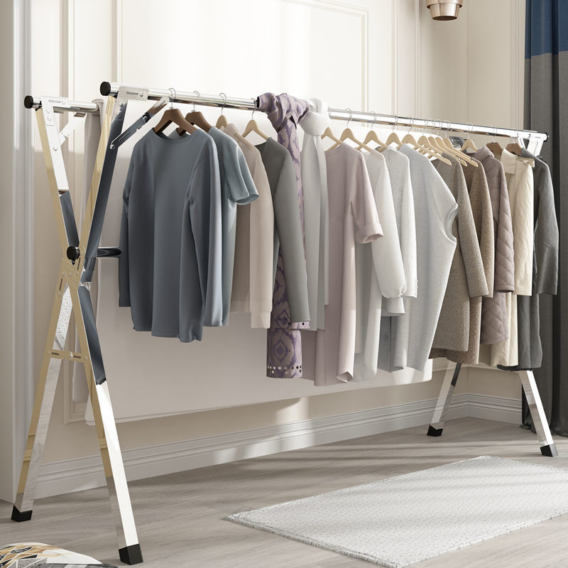 Clothes Rack, Floor Folding, Indoor And Outdoor Clothes Rack, Double Pole Balcony Clothes Rack, X-type Simple Clothes Rack, Clothes Rack/double Pole Stainless Steel Clothes Rack