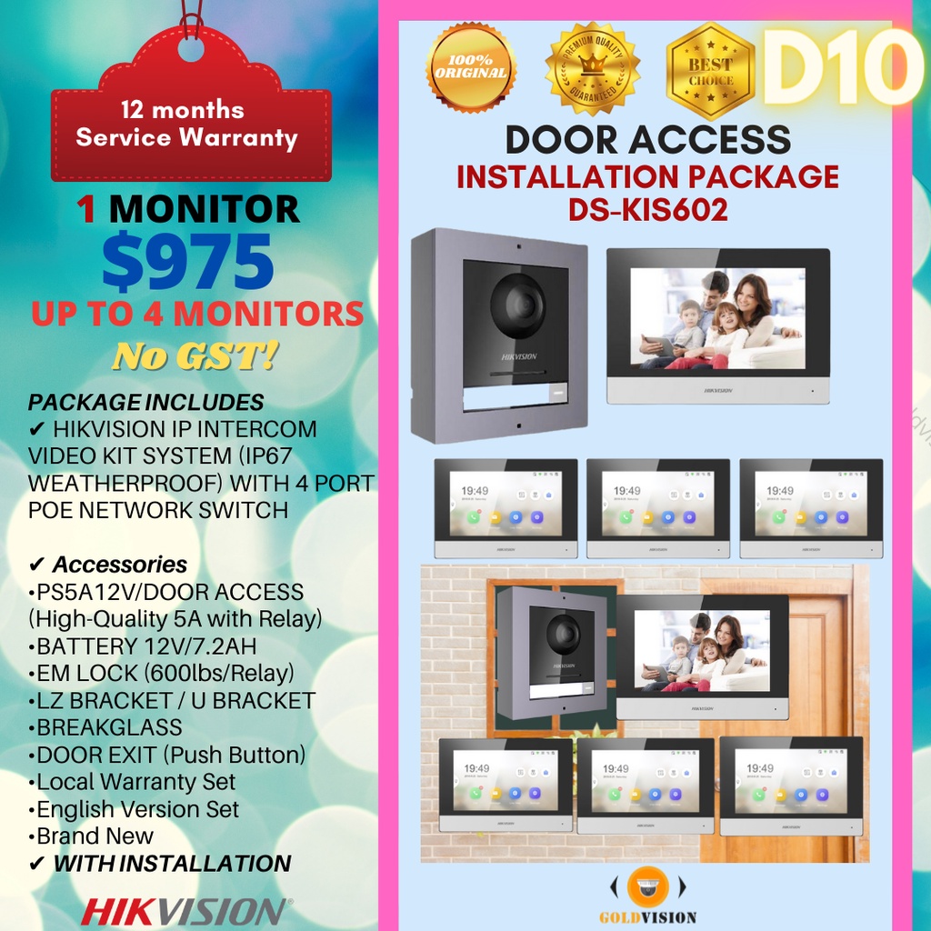 D10 Hikvision DSKIS602 IP Video Kit System (IP67 Weatherproof