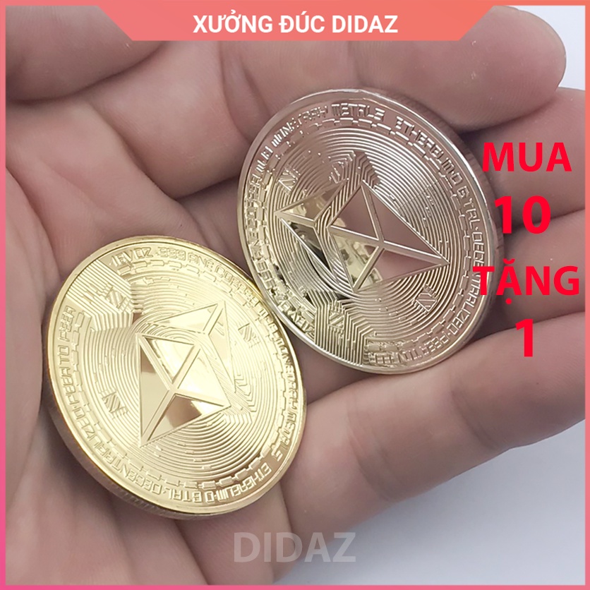 Đồng Xu ETH, Ethereum-Ether, Bitcoin mạ vàng, bạc 24K làm đồ lưu niệm , sưu tầm chất mạ sáng, bền mà