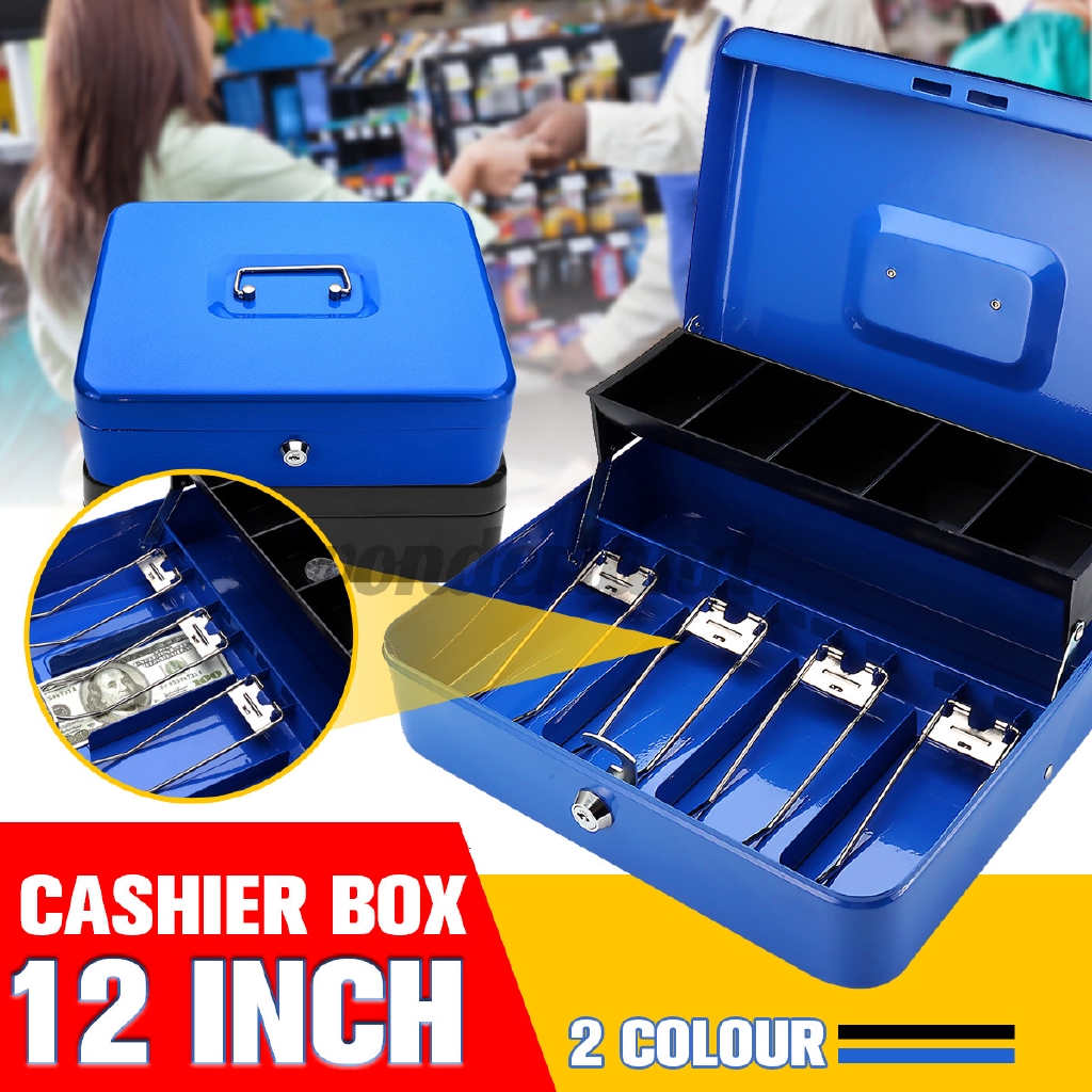 Portable Security Lockable Cash Box Tiered Money Drawer Safe Storage